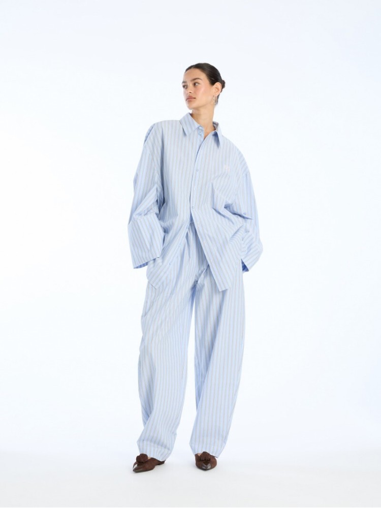 Rotate blue poplin oversized shirt with stripes 