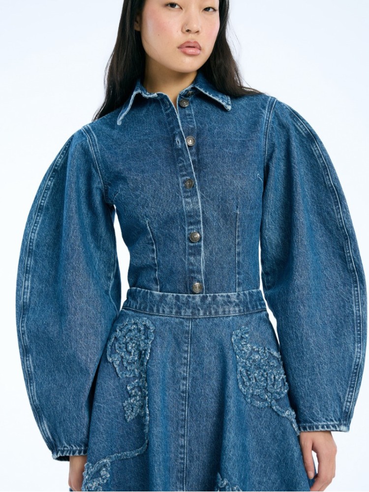 Rotate medium blue fitted τζιν πουκάμισο