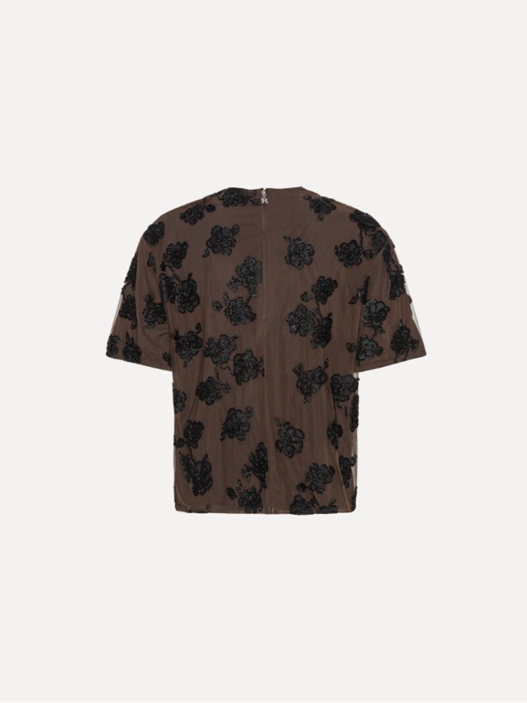 Rotate dark brown beaded oversized top