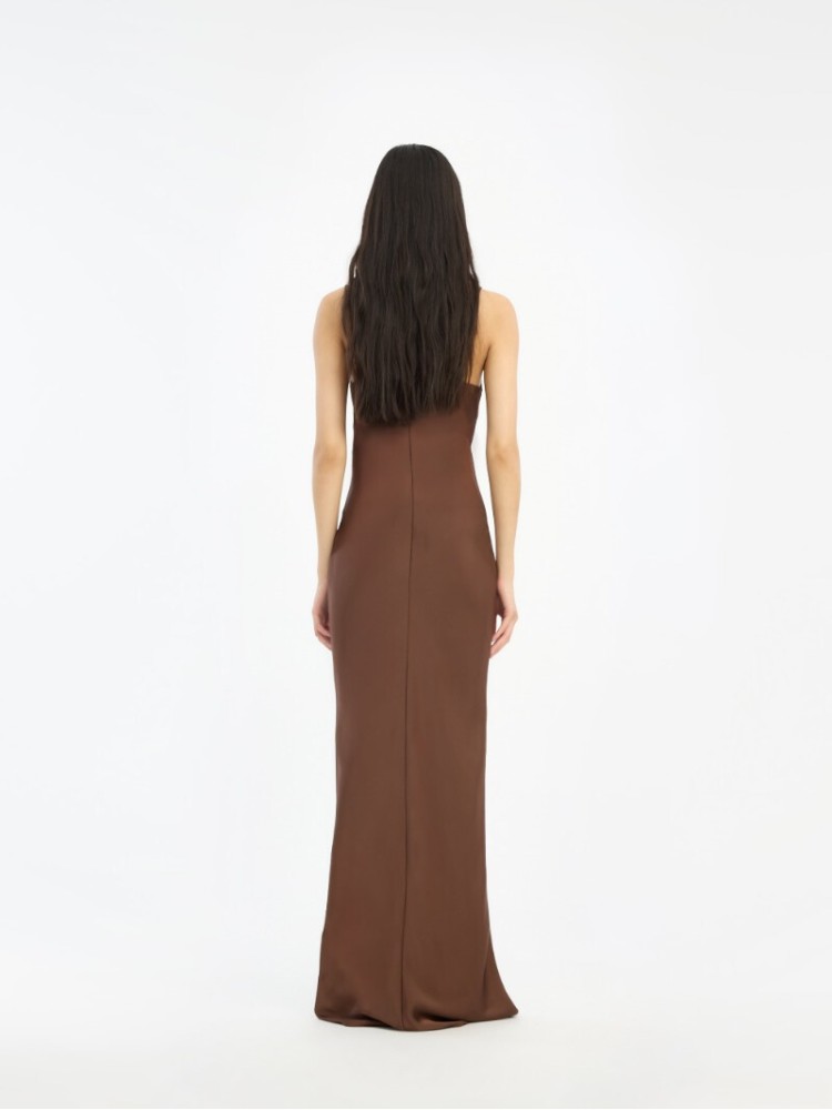 Rotate dark brown satin maxi slip dress