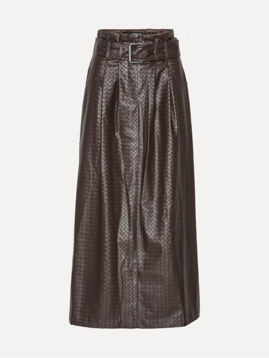 Rotate dark brown midi paper waist skirt 