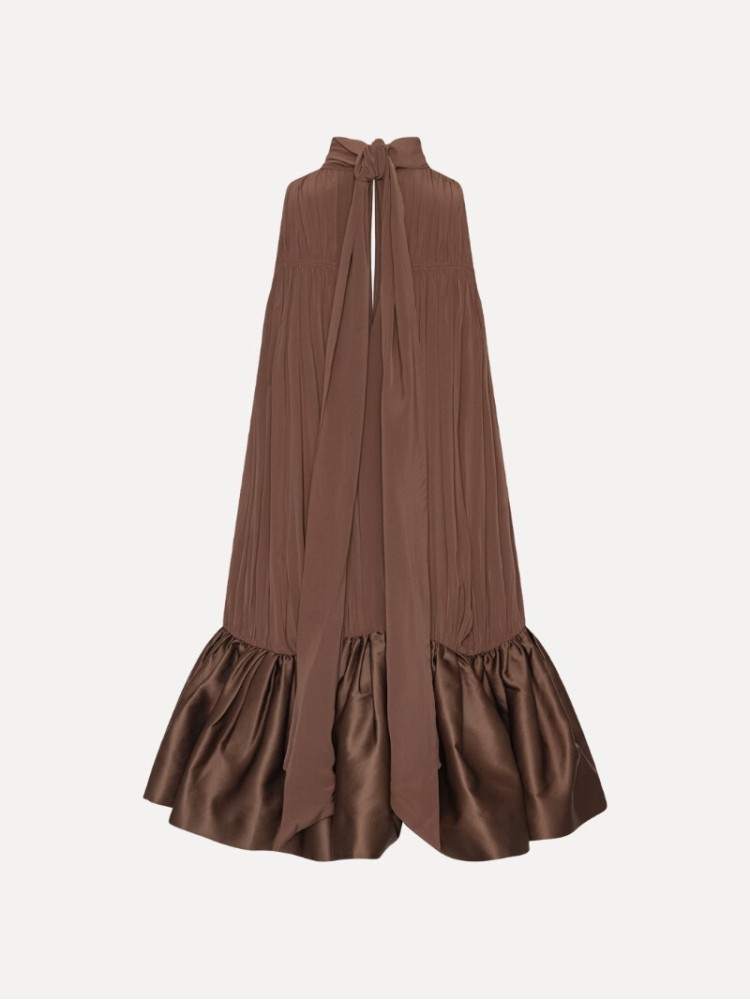 Rotate dark brown gathered mini dress