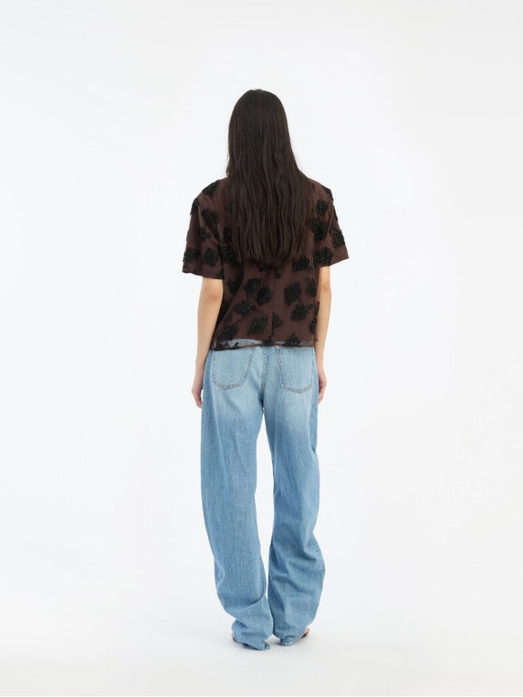 Rotate dark brown beaded oversized top