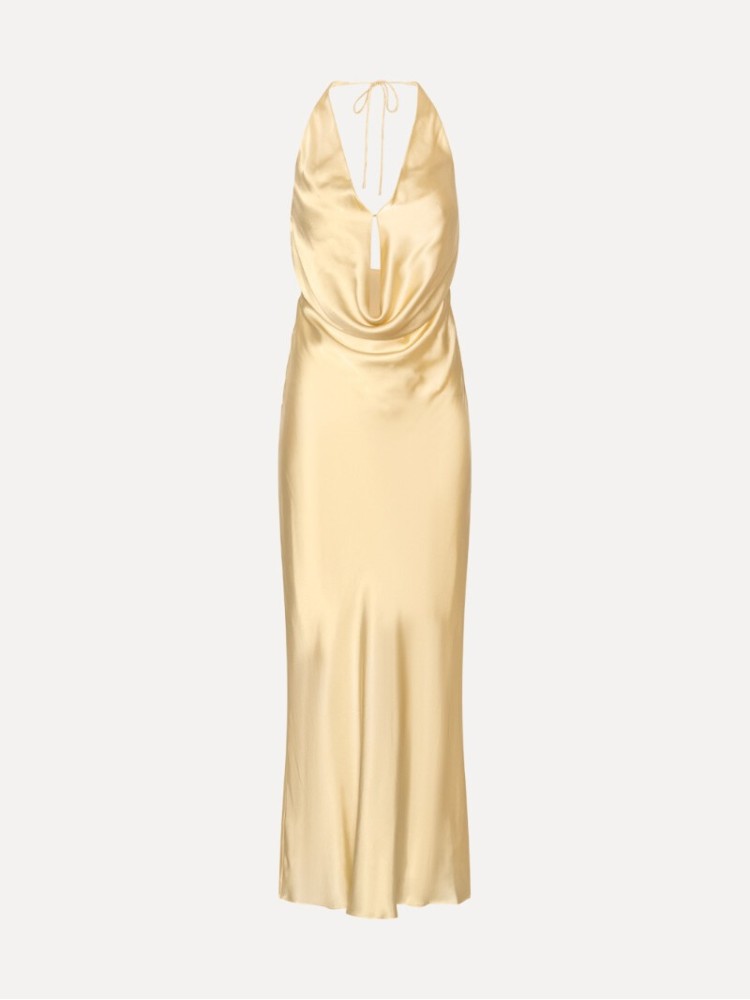 Rotate yellow chiffon halter dress