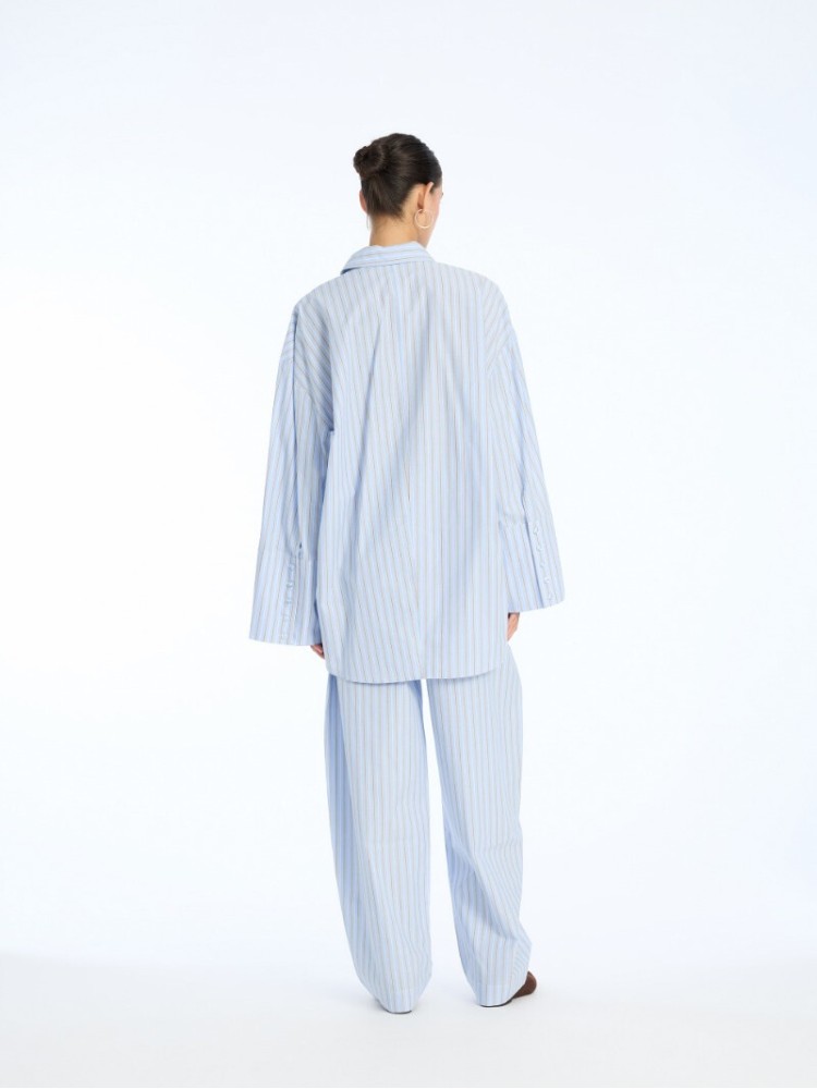Rotate blue poplin oversized shirt with stripes 