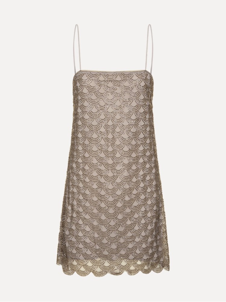 Rotate taupe scallop mini dress