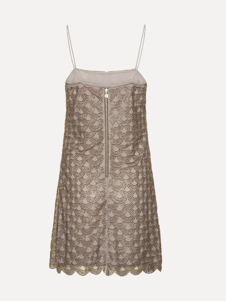 Rotate taupe scallop mini dress