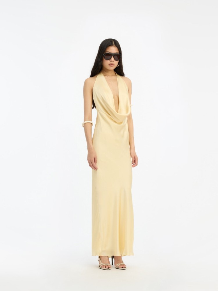 Rotate yellow chiffon halter dress