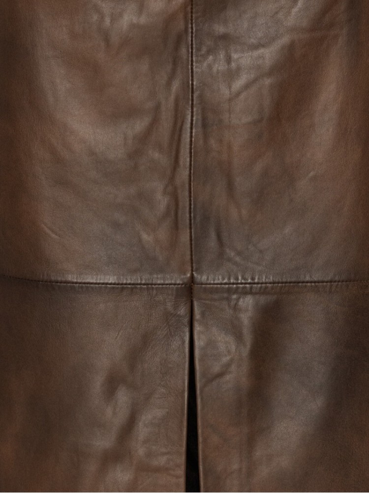 Rotate dark brown leather midi pencil skirt
