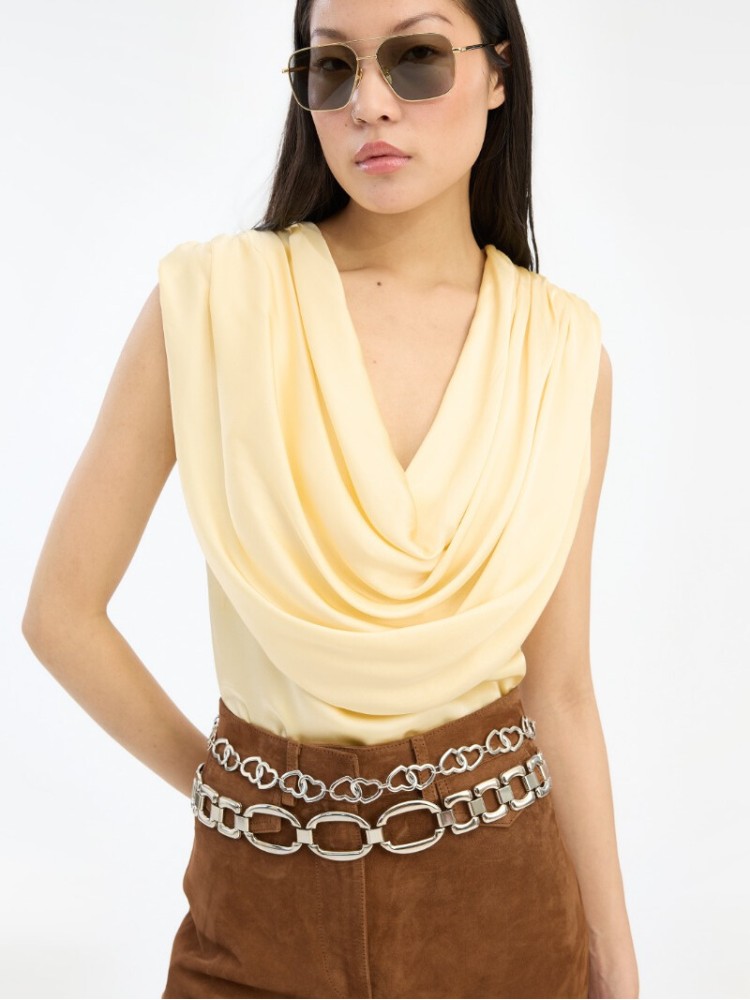 Rotate yellow chiffon waterfall top