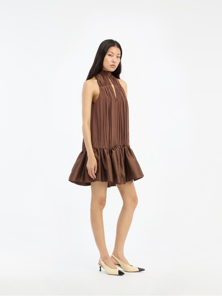 Rotate dark brown gathered mini dress