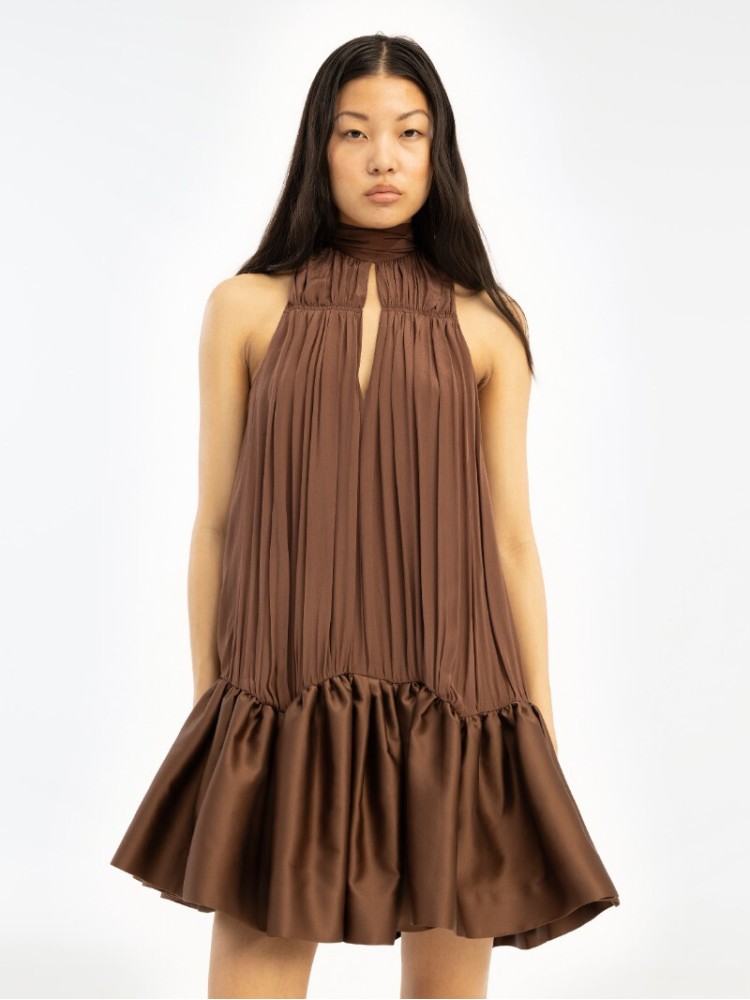 Rotate dark brown gathered mini dress