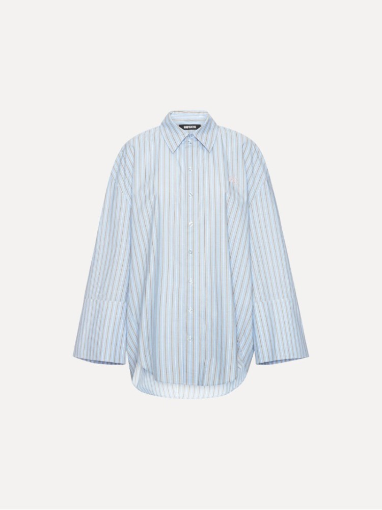 Rotate blue poplin oversized shirt with stripes 
