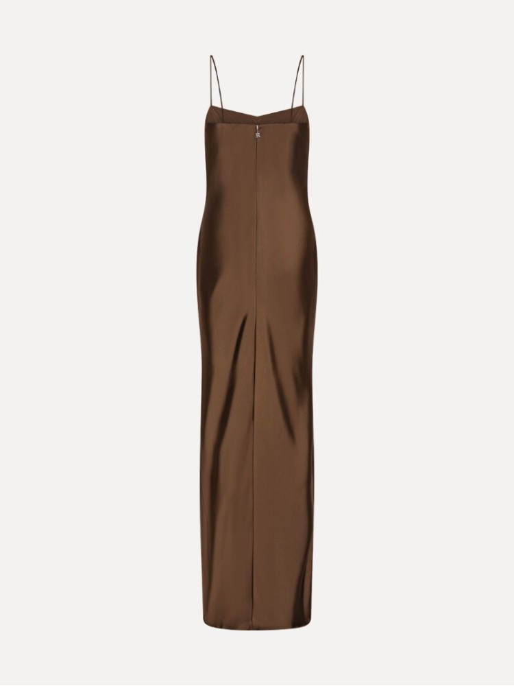 Rotate dark brown satin maxi slip dress