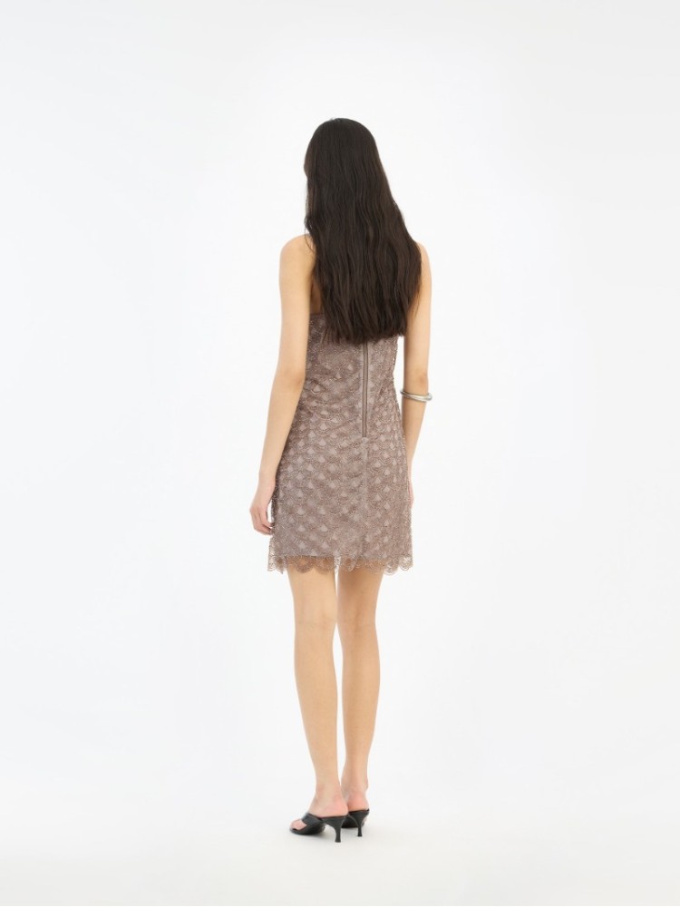 Rotate taupe scallop mini dress