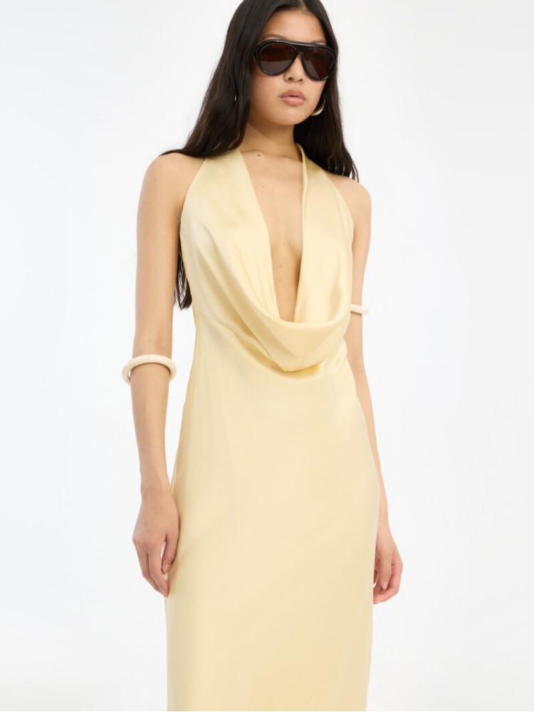 Rotate yellow chiffon halter dress