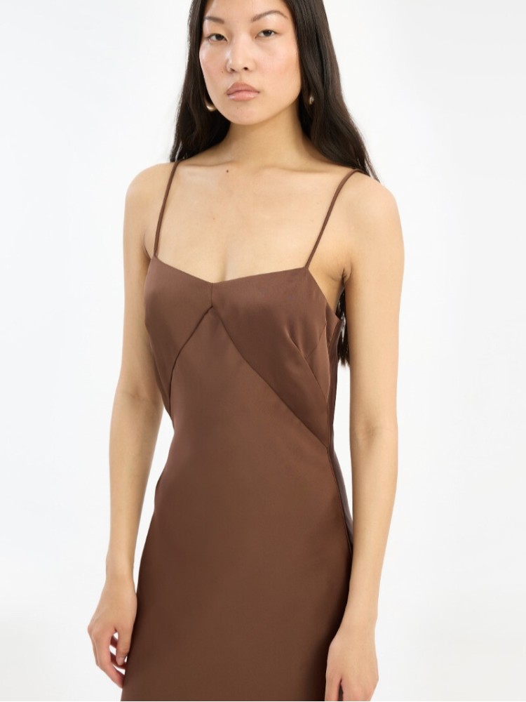 Rotate dark brown satin maxi slip dress