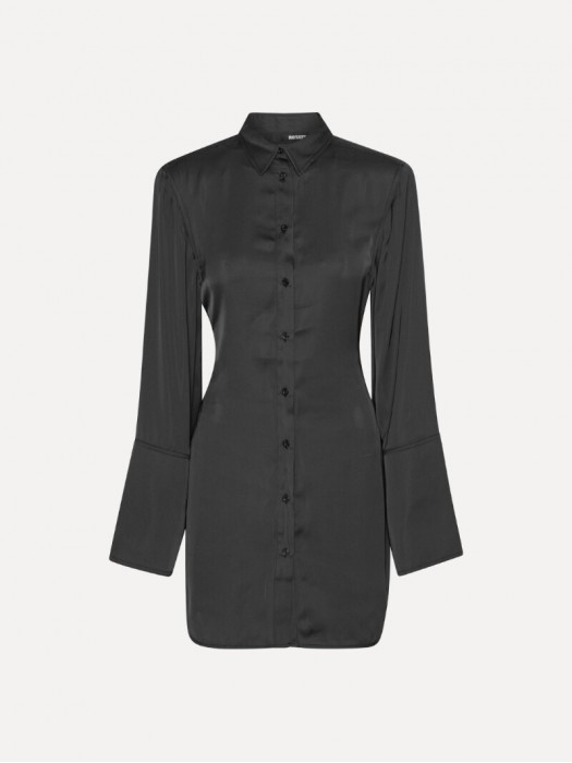 Rotate black satin tie shirt dress 