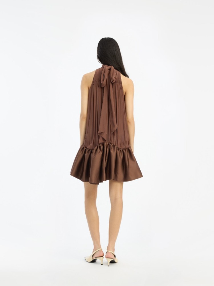 Rotate dark brown gathered mini dress
