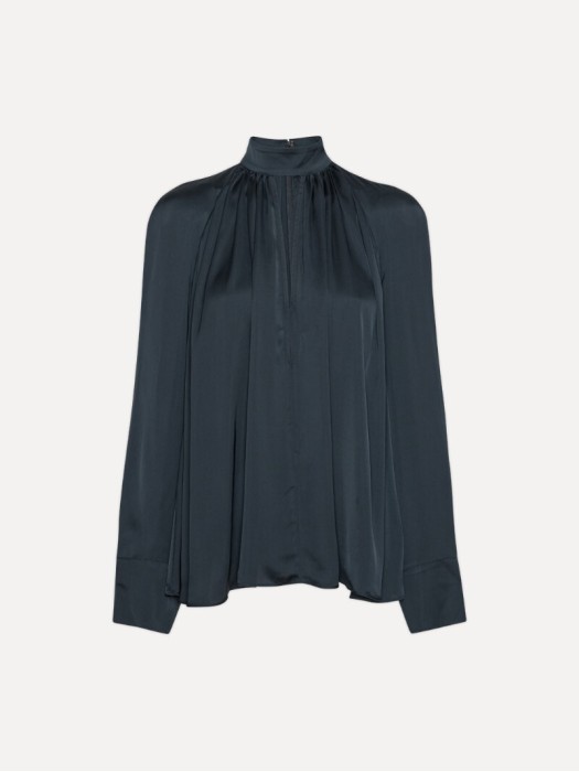 Rotate σκούρο μπλέ σατέν πουκάμισο με φιόγκο