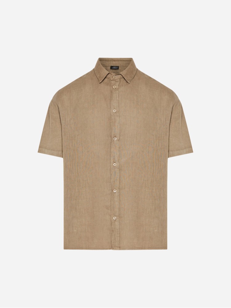 Dirty Laundry taupe κοντομάνικο λινό πουκάμισο