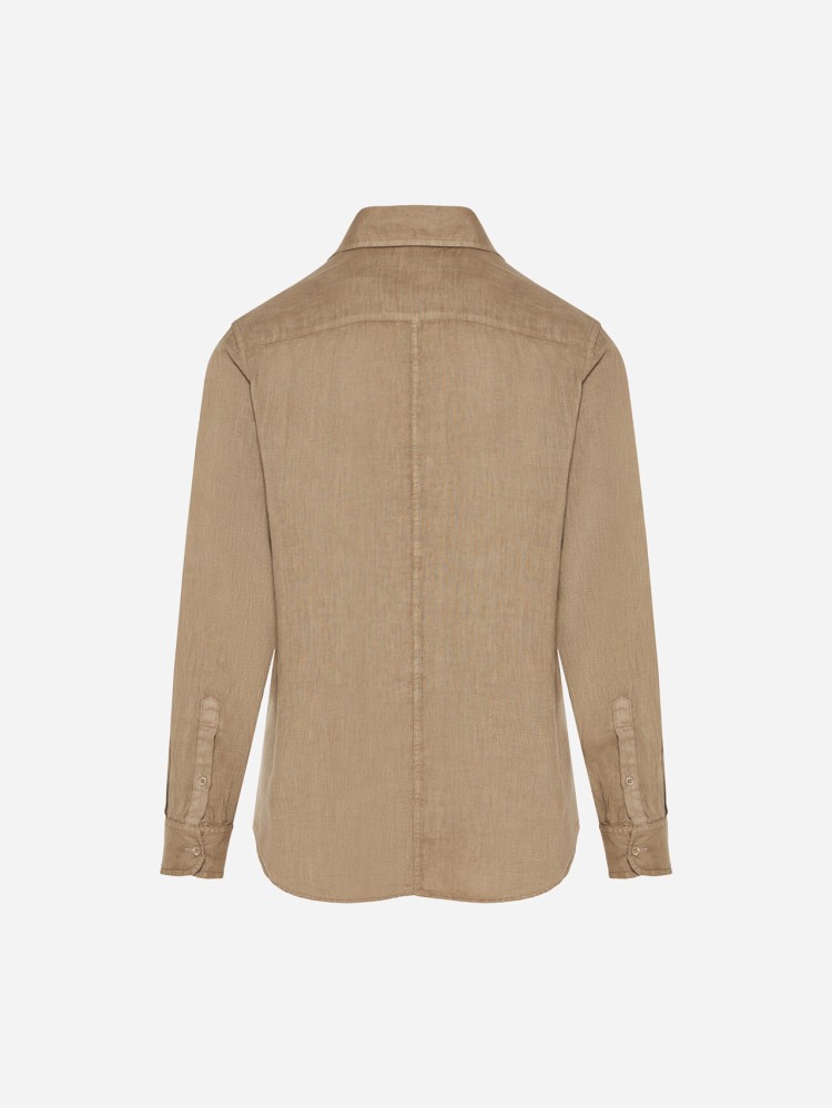 Dirty Laundry taupe κλασσικό λινό πουκάμισο