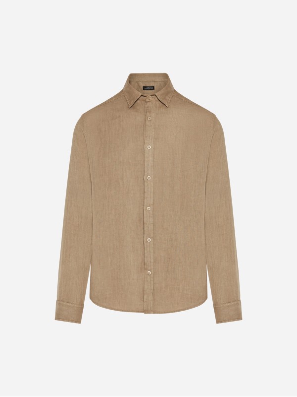 Dirty Laundry taupe κλασσικό λινό πουκάμισο
