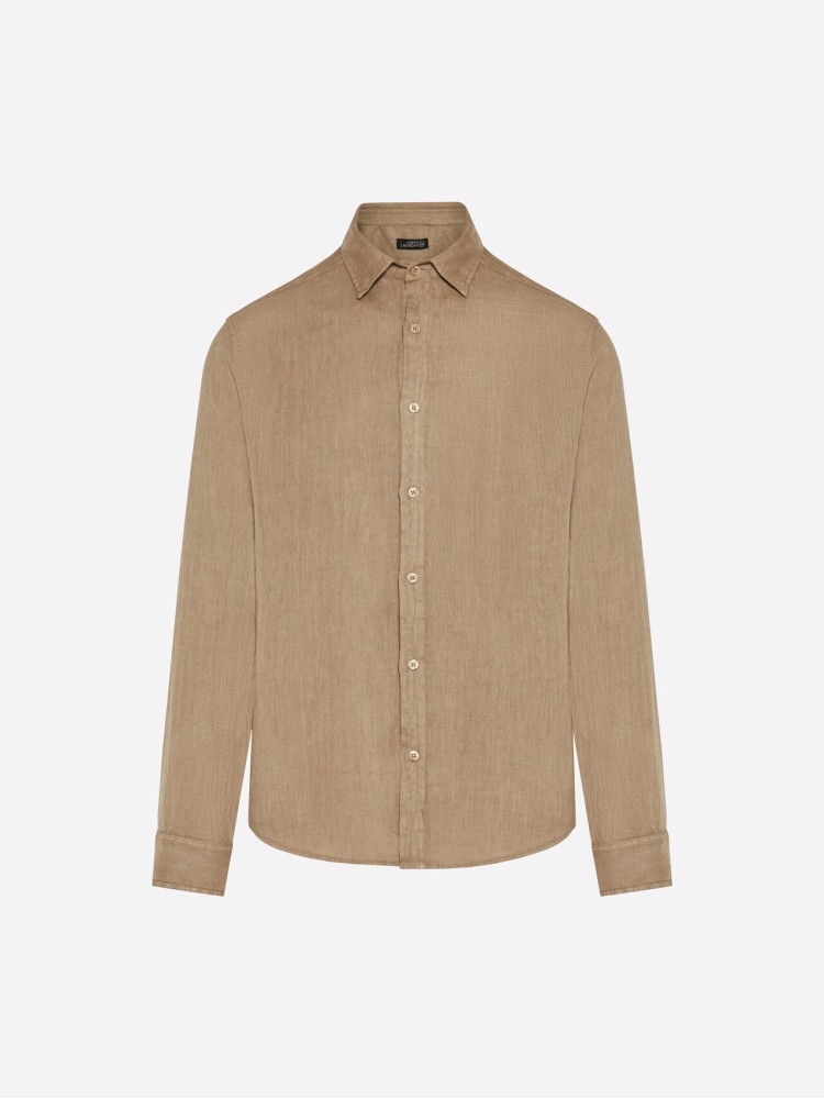 Dirty Laundry taupe κλασσικό λινό πουκάμισο