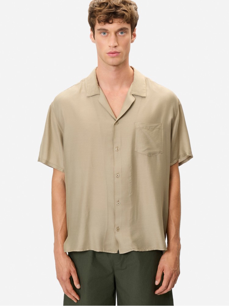 Dirty Laundry taupe silk blend πουκάμισο