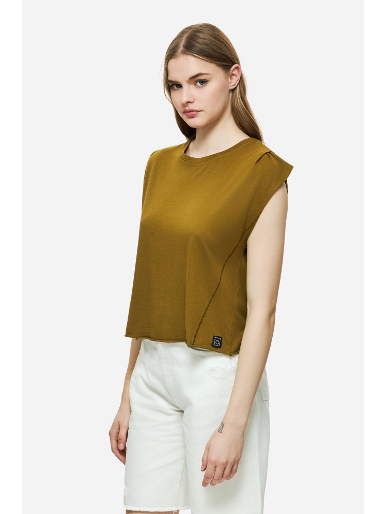 Dirty Laundry olive boxy t-shirt with sleeve detail