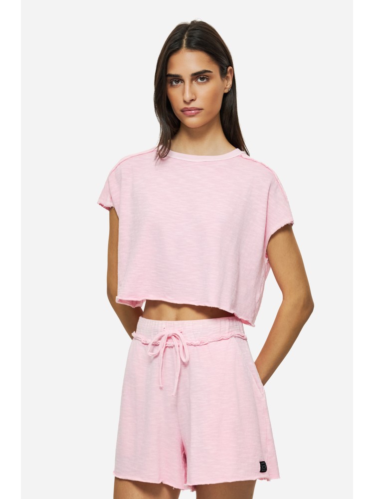 Dirty Laundry bubblegum relaxed raw cut t-shirt 