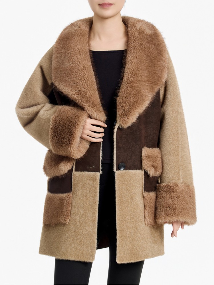 Tavus beige bis choco faux γούνινο παλτό διπλής όψης