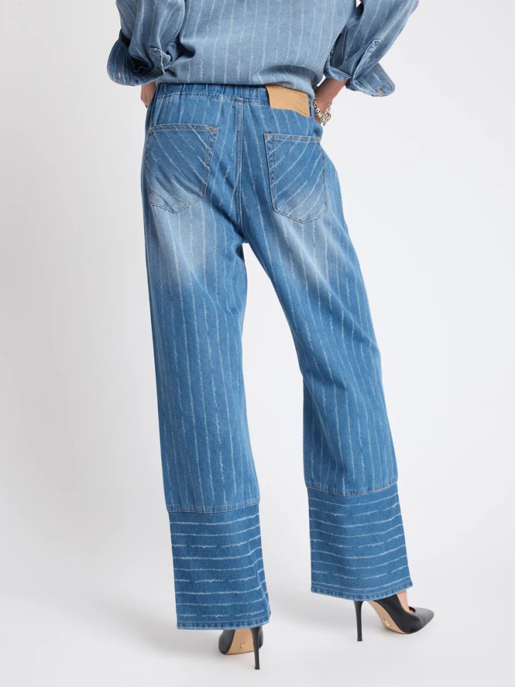 One teaspoon roadhouse mid waist wide leg μπλε ριγε τζιν παντελόνι