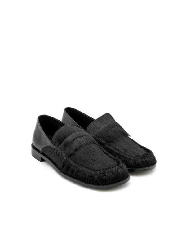 Paloma Barcelo μαύρα 100% δερμάτινα pony skin slip-on μοκασίνια