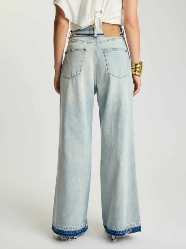 One teaspoon Split Party Contrast Blue Love Machines Mid Waist Super Wide Leg τζιν παντελόνι