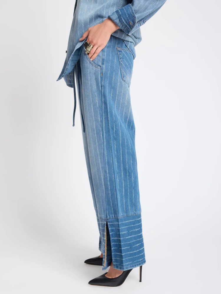 One teaspoon roadhouse mid waist wide leg μπλε ριγε τζιν παντελόνι