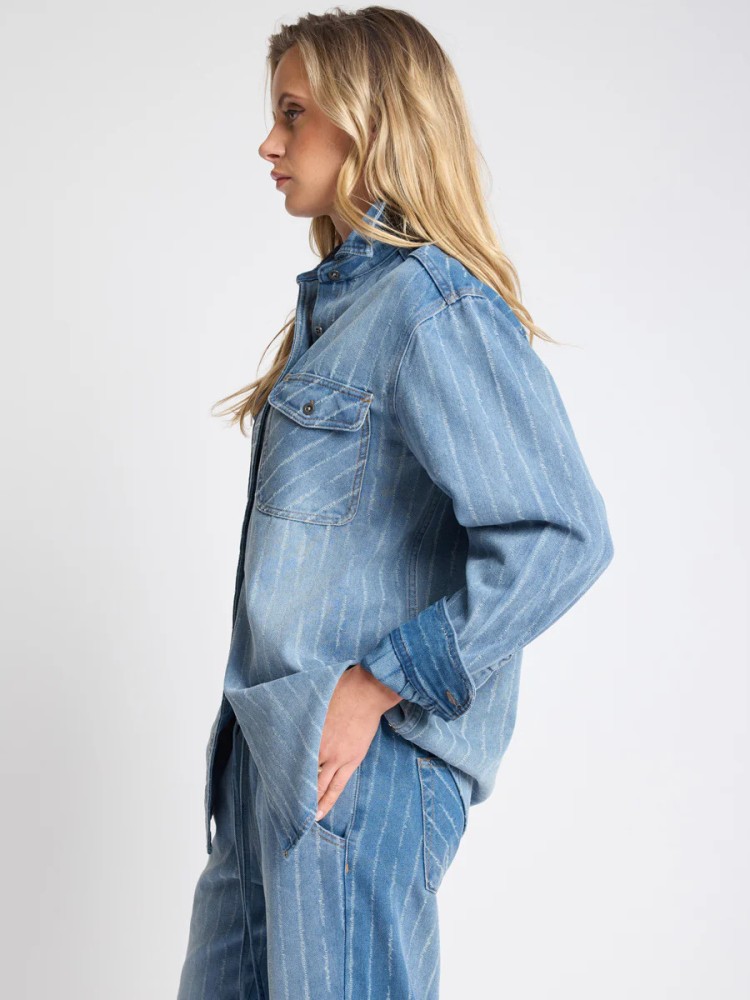 One teaspoon distressed μπλε με ρίγες τζιν πουκάμισο