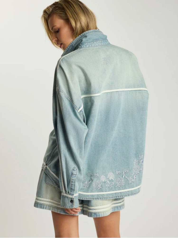 One teaspoon Folklore Chambray Blue  Embroidered Essential Denim Shirt 