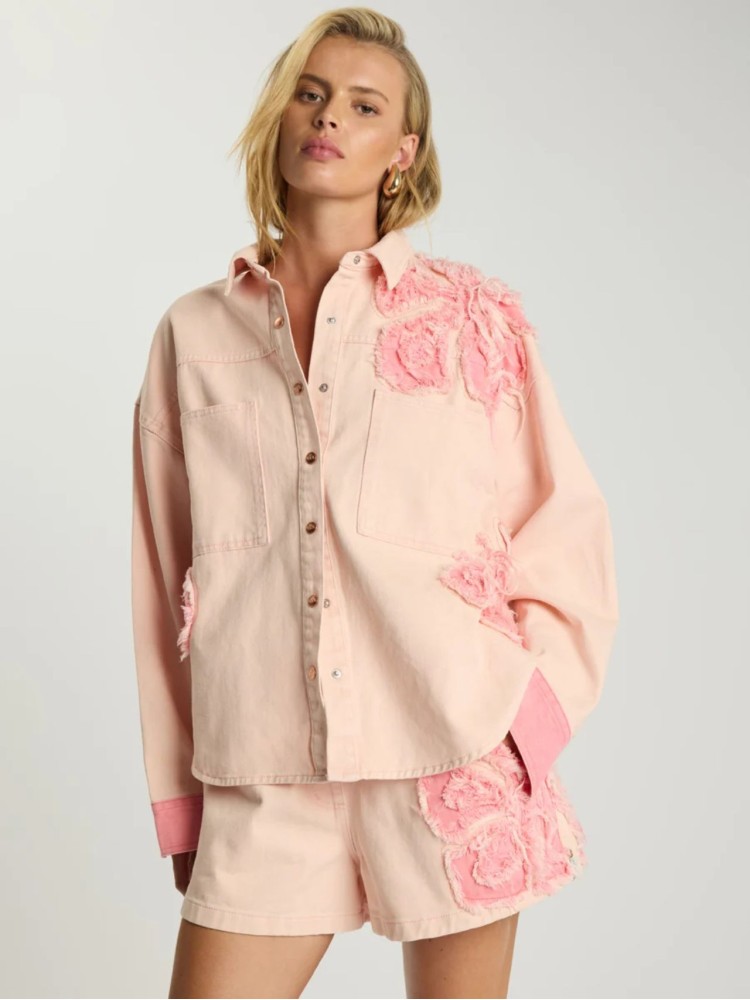 One teaspoon frayed pink petal Daria denim shacket