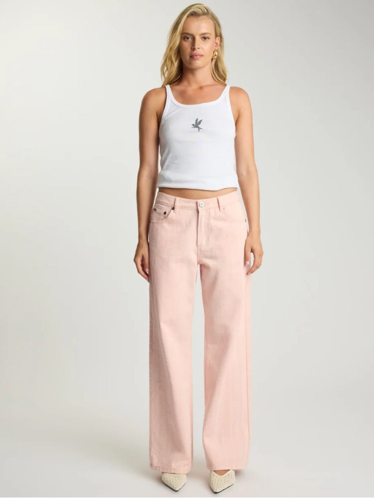 One teaspoon Pink Love Jackson Mid Waist Wide Leg Denim Jeans 
