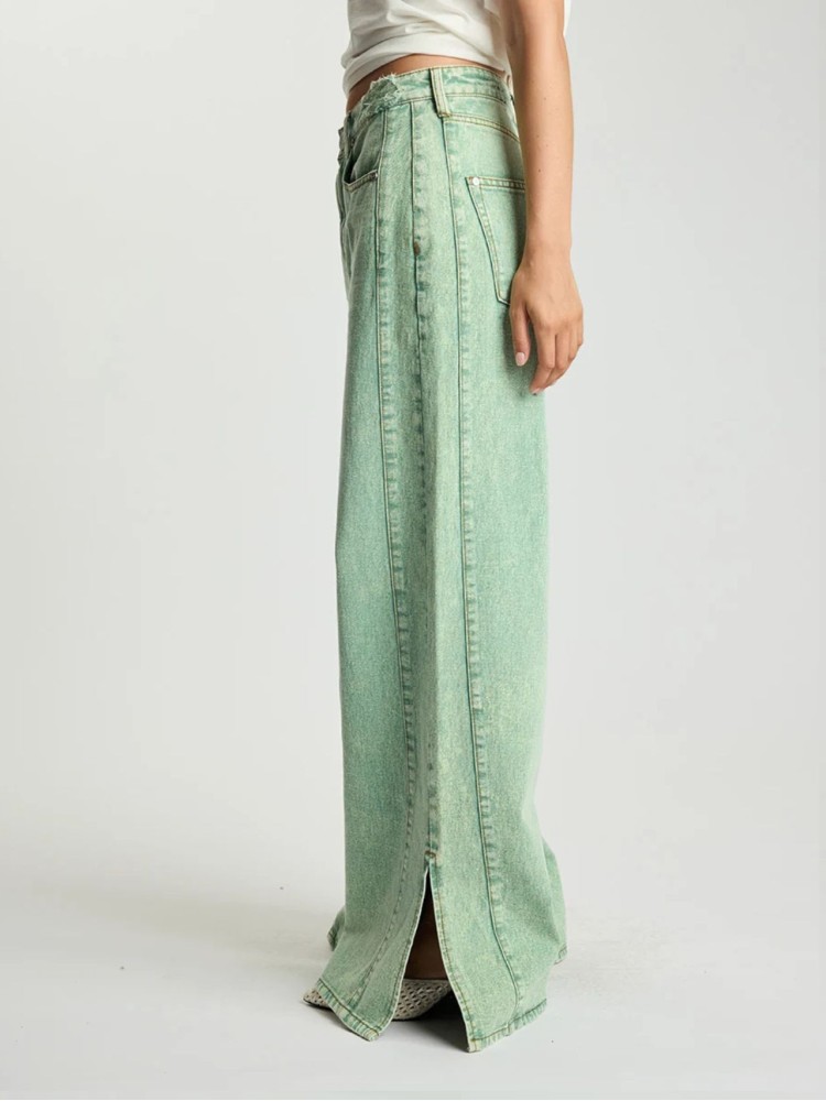 One teaspoon Seaglass Green Love Machines Mid Waist Super Wide Leg Denim Jeans 
