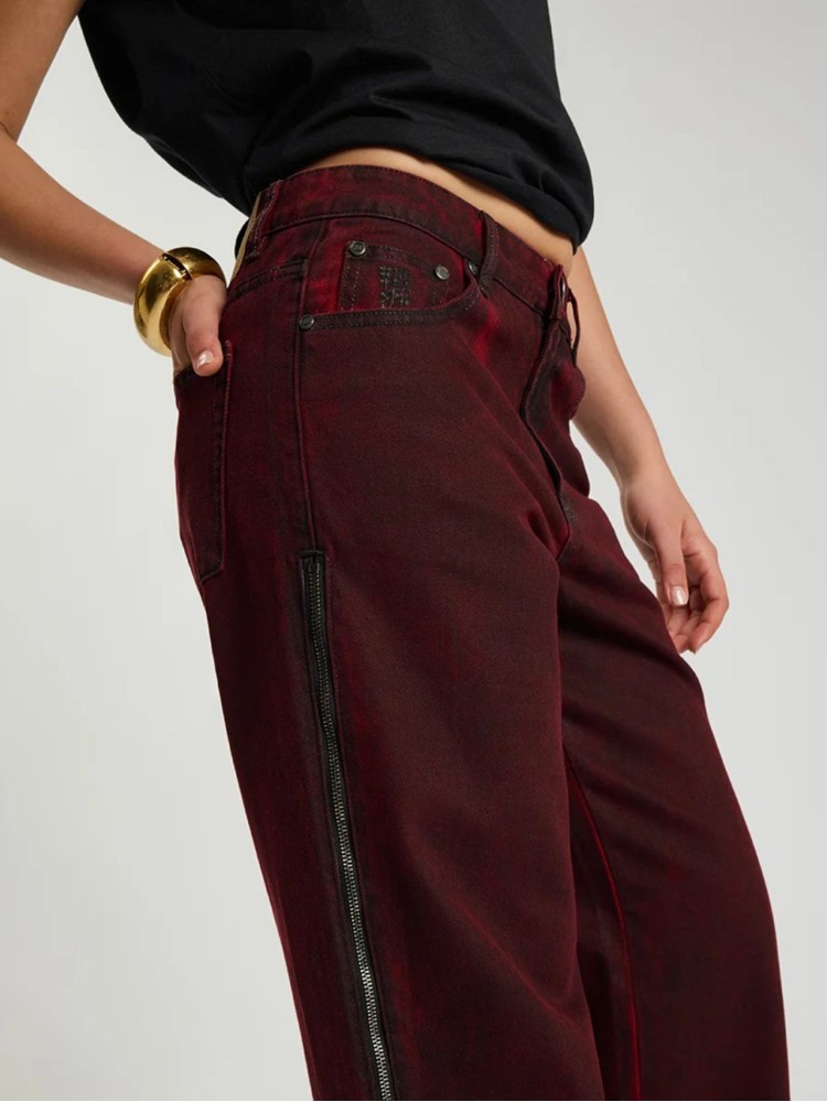One teaspoon Oil Stained Maroon Jackson Mid Waist Wide Leg Denim Jeans