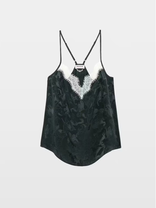Zadig&Voltaire cespa dark green jacquard silk camisole