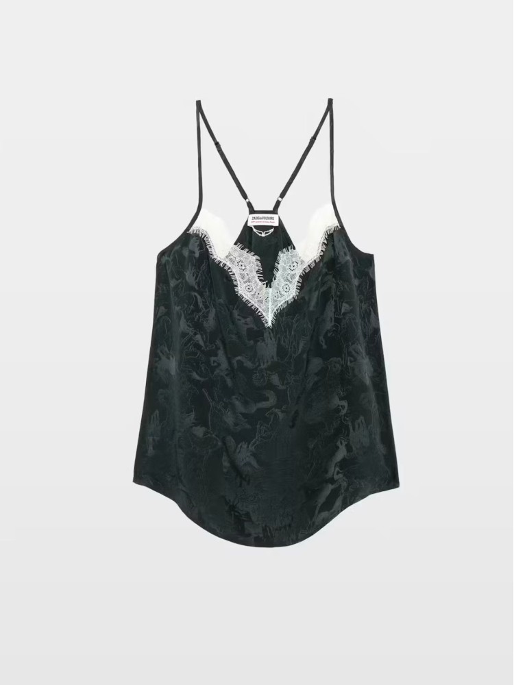 Zadig&Voltaire cespa dark green jacquard silk camisole