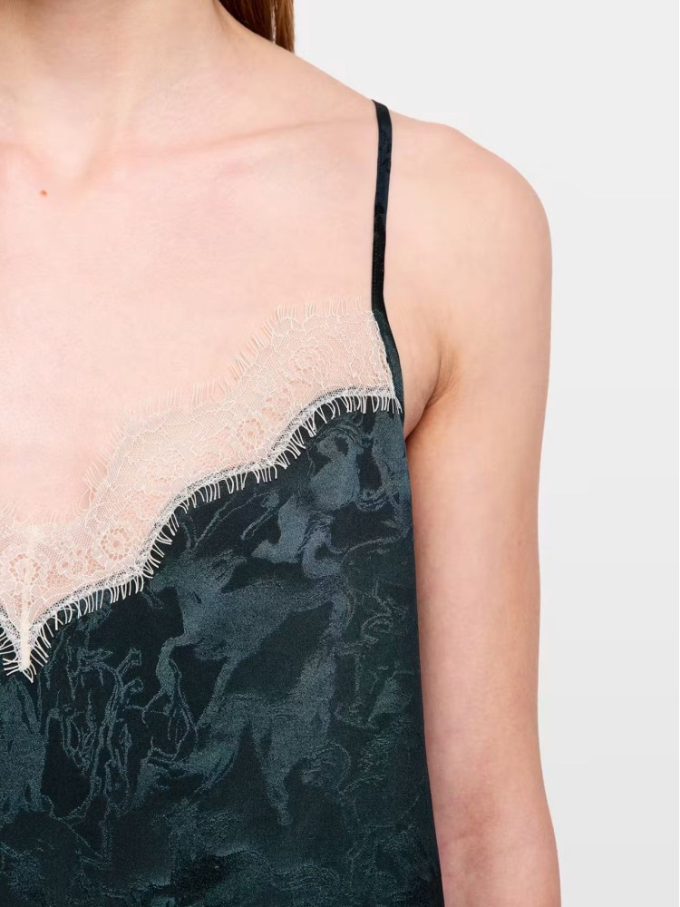 Zadig&Voltaire cespa dark green jacquard silk camisole