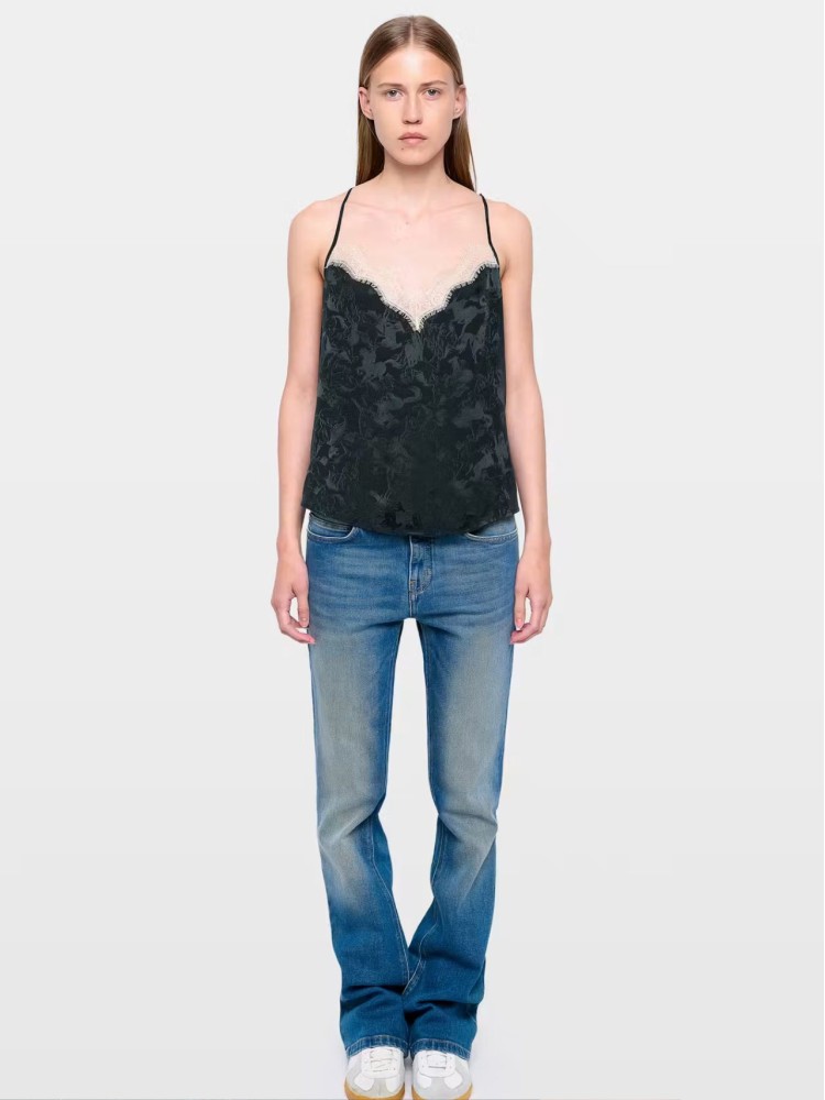 Zadig&Voltaire cespa dark green jacquard silk camisole