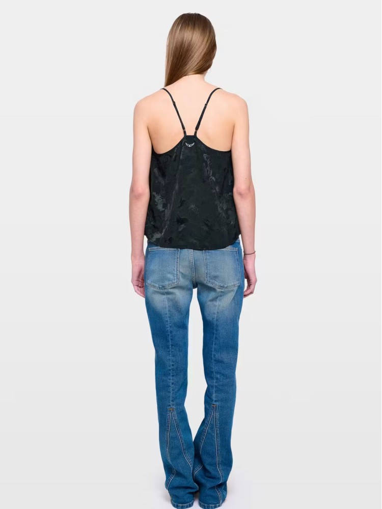 Zadig&Voltaire cespa dark green jacquard silk camisole
