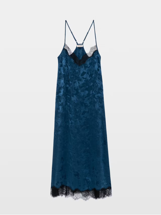 Zadig&Voltaire respa navy midi lingerie μεταξωτό φόρεμα