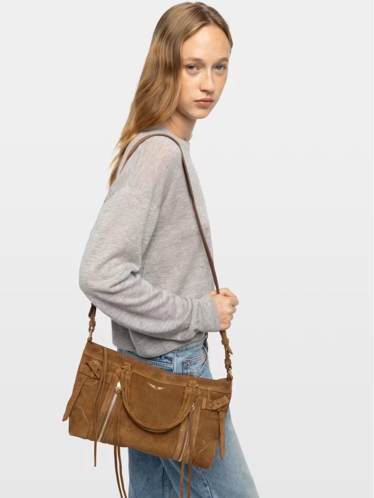 Zadig&Voltaire cognac Madison small suede δερμάτινη τσάντα