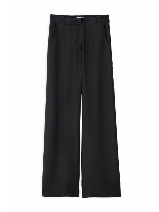 Philosophy off black satin ecovero wide leg παντελόνι